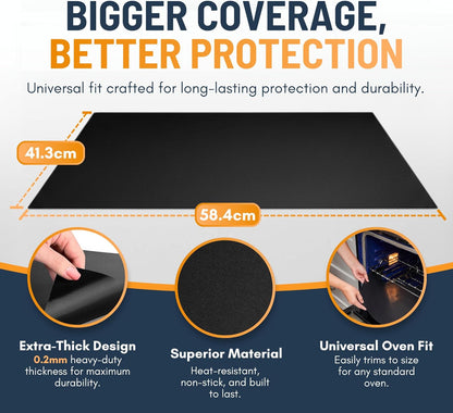 Oven Liners for Bottom of Oven - 2 Pack Large Heavy Duty Mats, 17”x25” Non-Stick Reusable Liner for Electric, Gas, Toaster Ovens, Grills - BPA & PFOA Free Kitchen Accessory to Keep Oven Clean (Black)