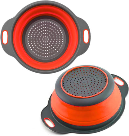 Green Kitchen Strainer Colander Set - 2 PCS Multifunctional Colander Silicone Food Strainers for Kitchen for Pasta and Spaghetti Collapsible with Plastic Handles