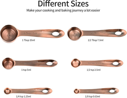 Measuring Cups and Spoons Set, Copper Measuring Cups and Spoons Set for Baking & Kitchen, Stainless Steel Measure Cup and Spoon for Dry &Liquid, Metal 7 Measure Cups&6 Spoons