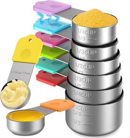 Magnetic Measuring Cups, 5 Stainless Steel Nesting Measuring Cup Set for Measuring Dry or Liquid Ingredients