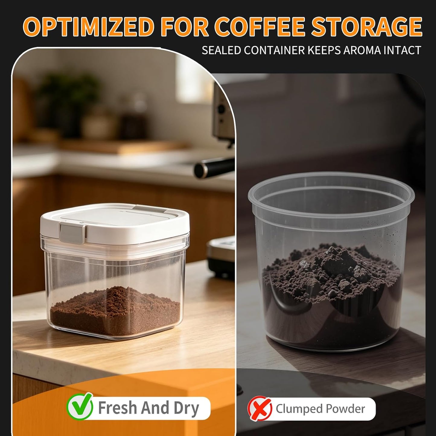 Coffee Container Compatible with Ryze Coffee,Baking Powder Container - 4.7 * 4.7 * 3.9 Inch, Airtight Storage Canister with Scoop,Kitchen Food Storage Soda,Grounds Coffee, Beans, Tea,800ml