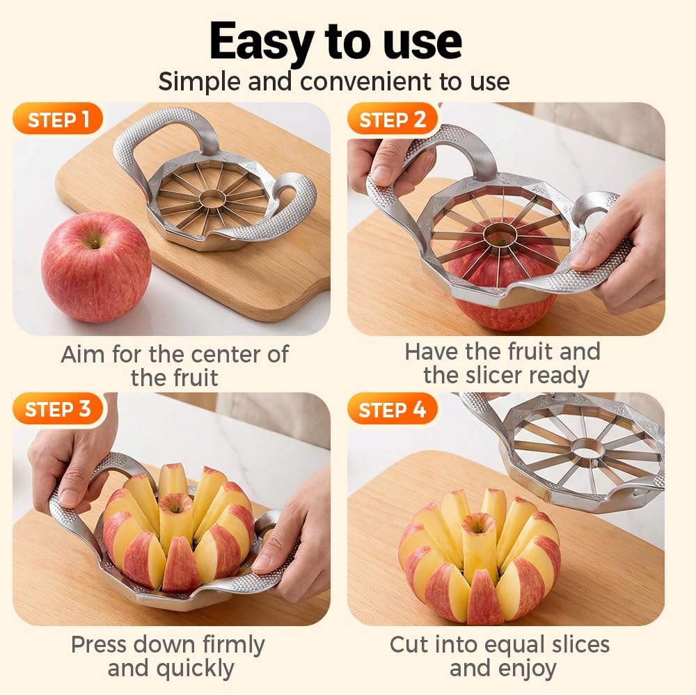 Apple Slicer and Corer with 8/12 Blades, 4.1 Inch Heavy Duty Apple Cutter, 304 Stainless Steel Apple Corer Tool for Apples, Pears, Pineapples (12 Sharp Blades)