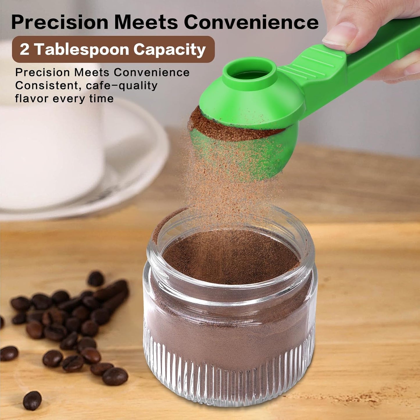 2-in-1 Coffee Scoop with Funnel, 2 Teaspoon Measuring Spoon for Reusable K Cups, Ground Coffee, Protein Powder & Tea, Mess-Free Plastic Design (Pink)