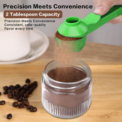 2-in-1 Coffee Scoop with Funnel, 2 Teaspoon Measuring Spoon for Reusable K Cups, Ground Coffee, Protein Powder & Tea, Mess-Free Plastic Design (Pink)