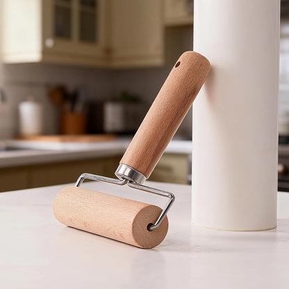 Wooden Dough Roller Medium Single Wheel Handheld Rolling Pin for Pastry Pizza Baking Handmade Beechwood Kitchen Tool(6.10 x 4.53Inch)