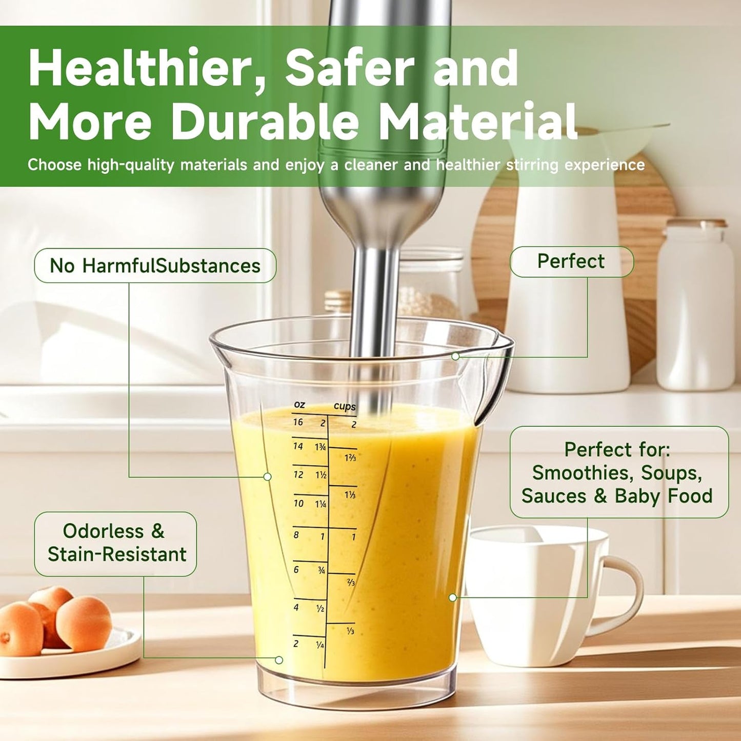 Blender Measuring Cup, 16 oz, Immersion Blender Cup, Compatible with Cuisinart Hand Blender, for Sauce Smoothies Egg Mixture Etc, (Plastic material, height 5.2in, capacity 16 oz,500ml).