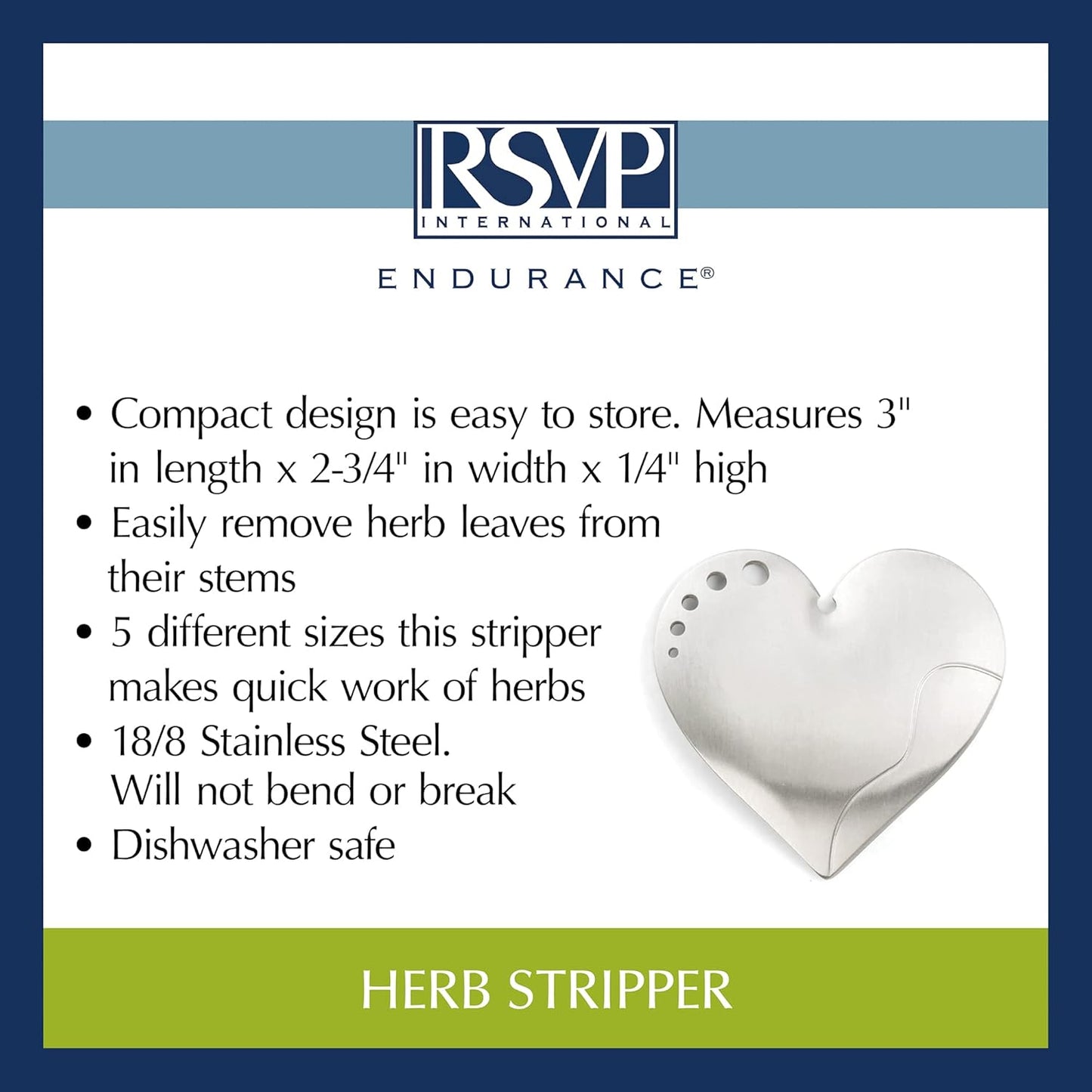 RSVP International Endurance Kitchen Collection Herb Stripper, Heart Shape, Stainless Steel
