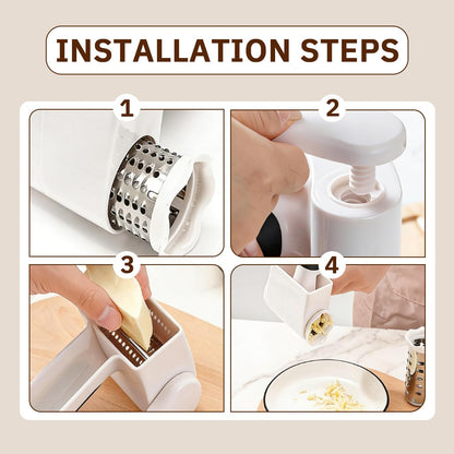 Classic Rotary Cheese Grater,Hand Crank Cheese Shredder- Vegetable, Chocolate, Hard Cheese & Nut Grater – White