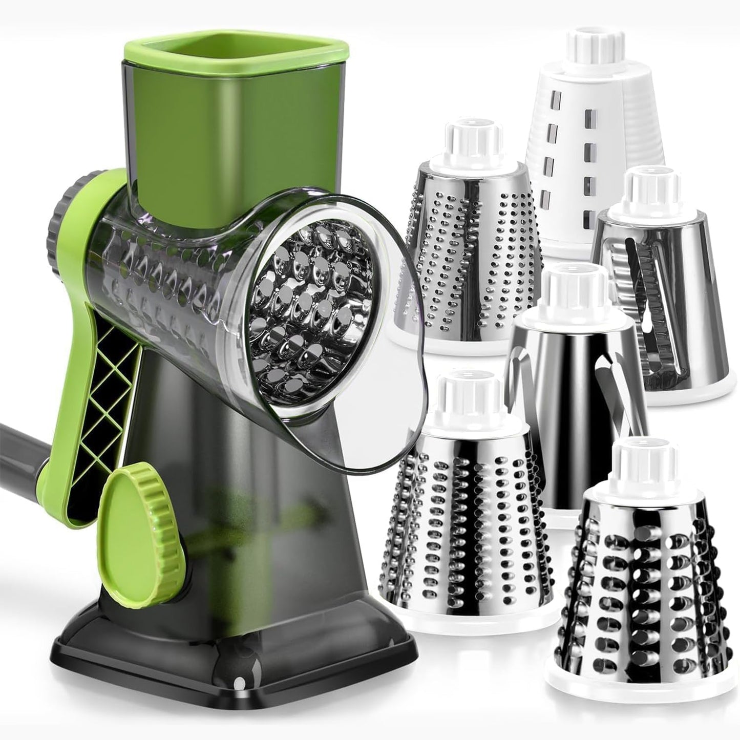 KEOUKE Rotary Cheese Grater Hand Crank Transparent - Shredder Slicer Grinder 3 Stainless Steel Blades, Stable Suction, Labor-Saving Handle, Safe Kitchen Tool for Cheese, Vegetable, Nuts, Chocolate