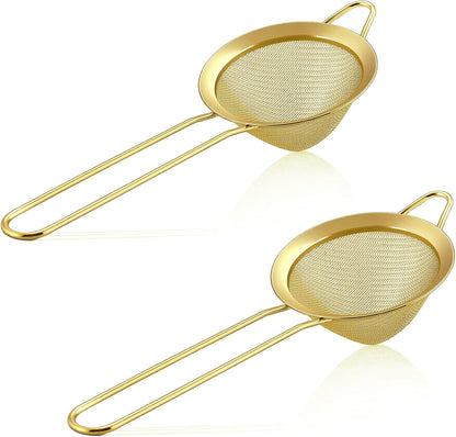 E-far Fine Mesh Strainer Set of 2, 3.3 Inches Stainless Steel Tea Strainer with Long Handle, Small Conical Mesh Strainers Sieve for Cocktail Coffee Food, Rust Proof & Easy to Clean (Silver)