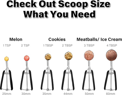 Cookie Scoop Set 1 Tablespoon, Size #60 Cookie Dough Scooper for Baking, 15 ml/0.5 oz Ice Cream Scoop, Acrylic Scoop, Comfortable Grip