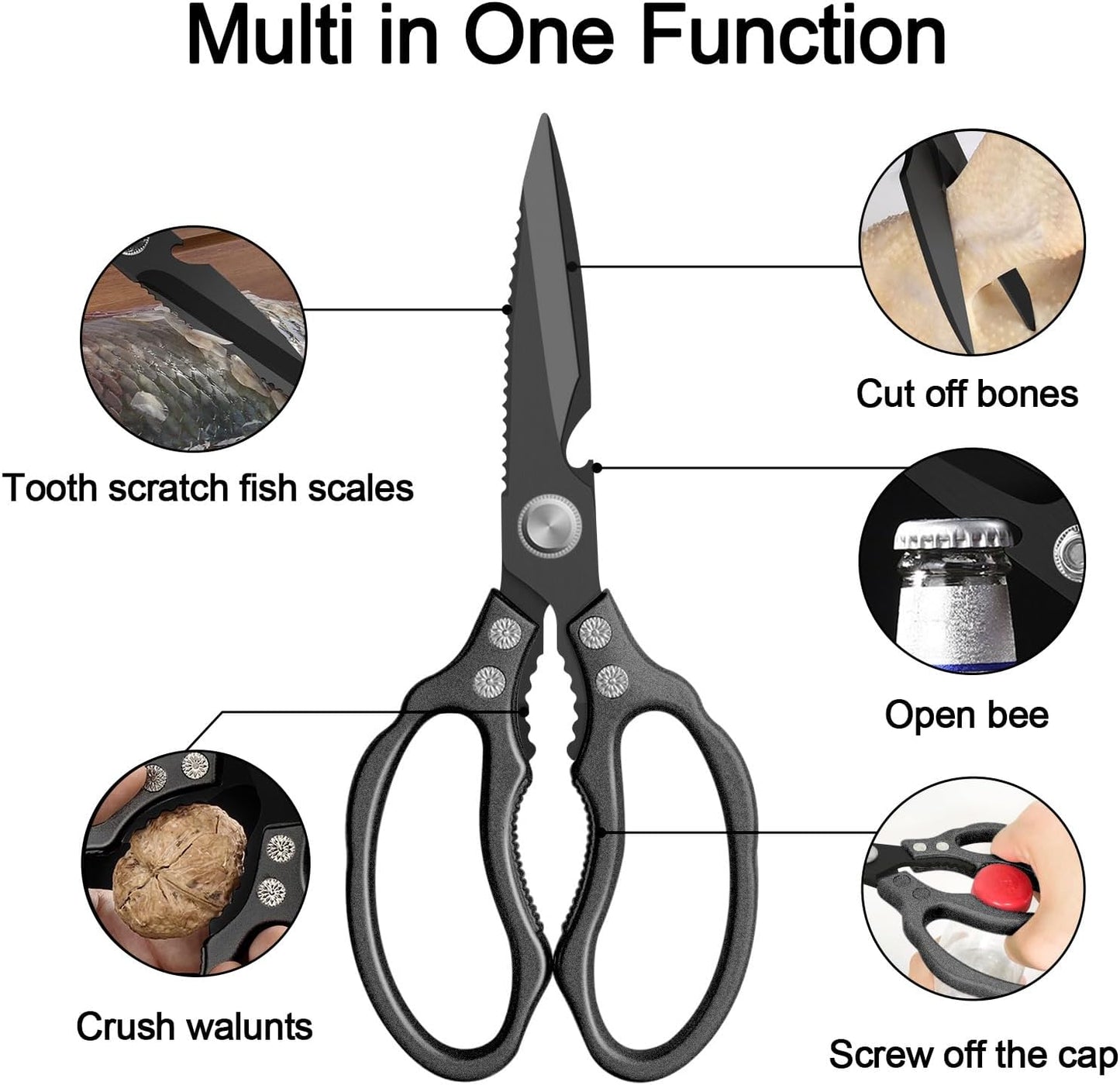 CGBE Kitchen Scissors, Multi-Purpose Kitchen Shears, Heavy Duty Dishwasher Safe Food Scissors for Chicken, Poultry, Fish, Meat & Herbs with Non-Slip Grips - Sliver