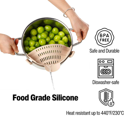 Silicone Pot Strainer, Emptycolor Adjustable Clip On Strainer for Pots Pans, Heat Resistant Pot Drainer, Kitchen Pasta Colander for Vegetables and Noodles (Grey)