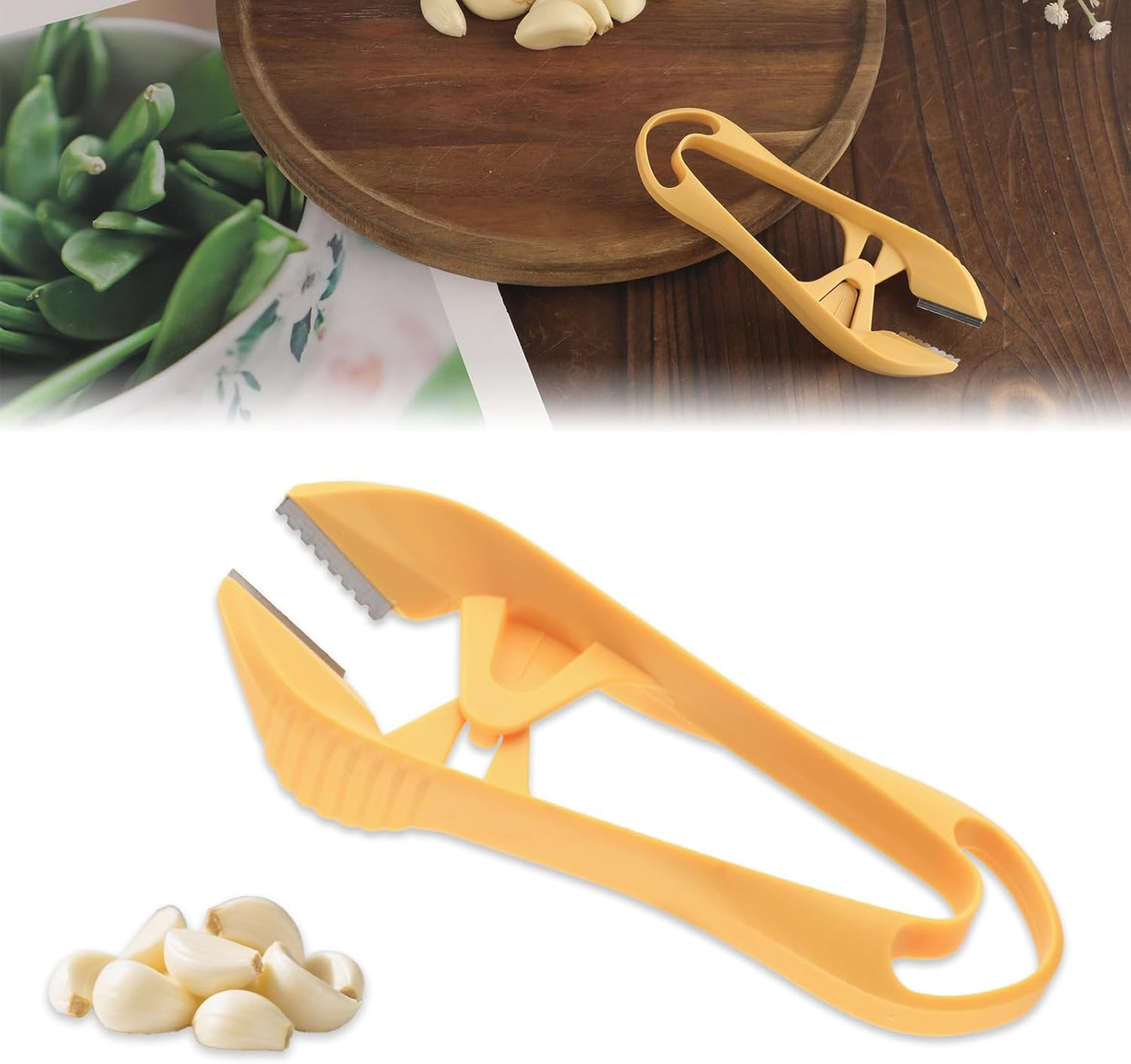2pcs Garlic Peeler, 2025 New Garlic Tweezers with Hanging Hole Manual Peeling Clips Simple Easy Multipurpose Kitchen Tools for Avoiding Smell on Your Hands (Orange)