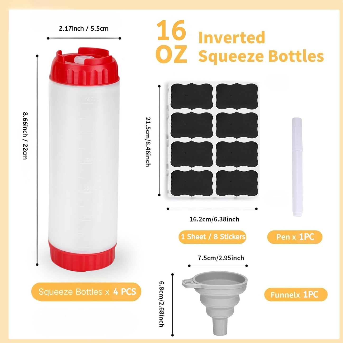 4pcs Inverted Condiment Squeeze Bottles, Leak-Proof Refillable Sauce Container for All Types Liquid, Plastic 24OZ FIFO Squeeze Dispenser for Ketchup Mustard Mayo Honey Syrup Oil