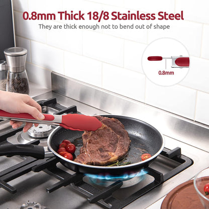 600ºF Heat Resistant Kitchen Tongs: U-Taste 9 inch Silicone Cooking Tong with Firm Sealed Non Stick Rubber Tips & Silicon Coated 18/8 Stainless Steel Handle & Smooth Locking for Serving Salad (Black)