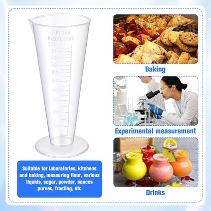 Plastic Graduated Measuring Cup, 100mL Round Base Cone Shape Graduated Beaker Clear Capacity Beaker for Kitchen Lab(2Pack)