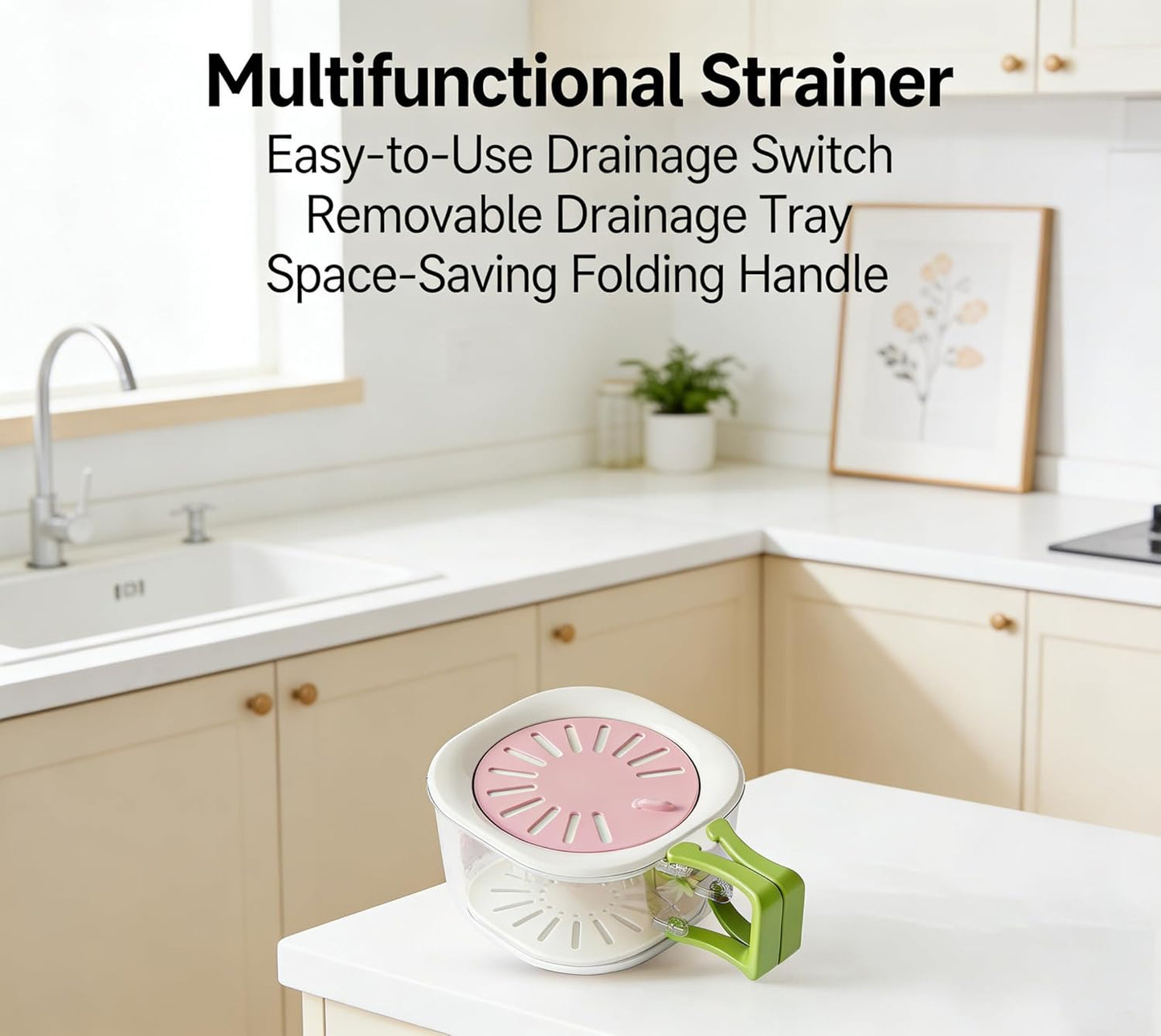 Fruit Vegetable Washing Bowl with Strainer, Multifunctional Produce Washer, Berry Container & Lettuce Keeper, Refrigerator Storage Organizer, Portable Strainer Colander for Kitchen