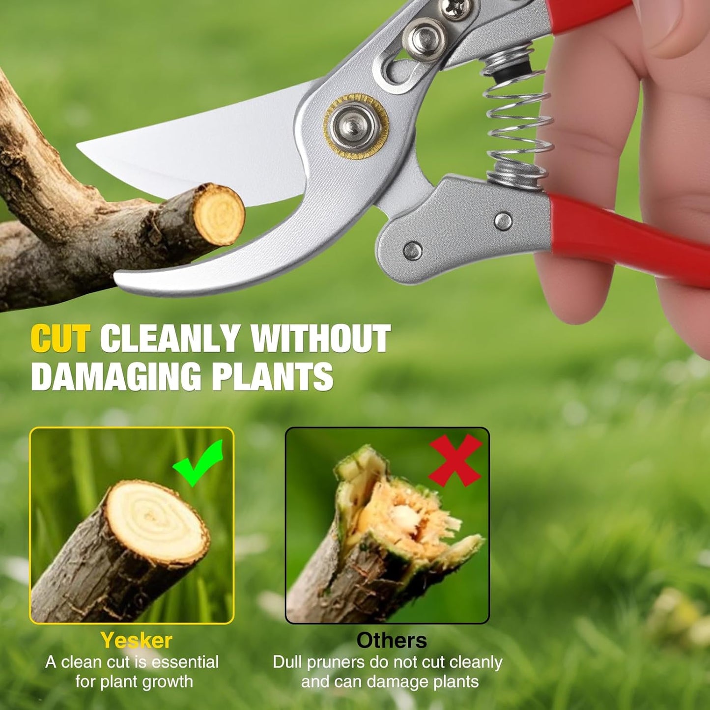 Yesker Pruning Shears Garden Shears 7.8" Professional Garden Scissors Sharp 65 Manganese Steel Blade Heavy Duty Clippers Hand Pruners for Cutting Fresh Flowers Branch Plant Trimming Gardening Tools