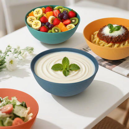 Wheat Straw Bowls Set with Lids, Unbreakable 40 OZ Cereal Bowls Set of 4, Salad Container for Lunch, Microwave & Dishwasher Safe Bowl Set for Kitchen, Picnic, RV, Camping, Multi