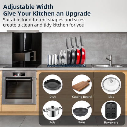 Pot Rack Organizer -Expandable Pot and Pan Organizer for Cabinet,Pot Lid Organizer Holder with 10 Adjustable Compartment for Kitchen Cabinet Cookware Baking Frying Rack,Bronze