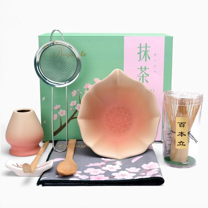 Joyscale Matcha Whisk Set, Matcha Set Whisk And Bowl, 8 Pcs Matcha Kit Set(Lotus Design), 11 OZ, Japanese Matcha Tea Set, Matcha Making Kit Gifts for Tea Lovers(Gradient Blue)