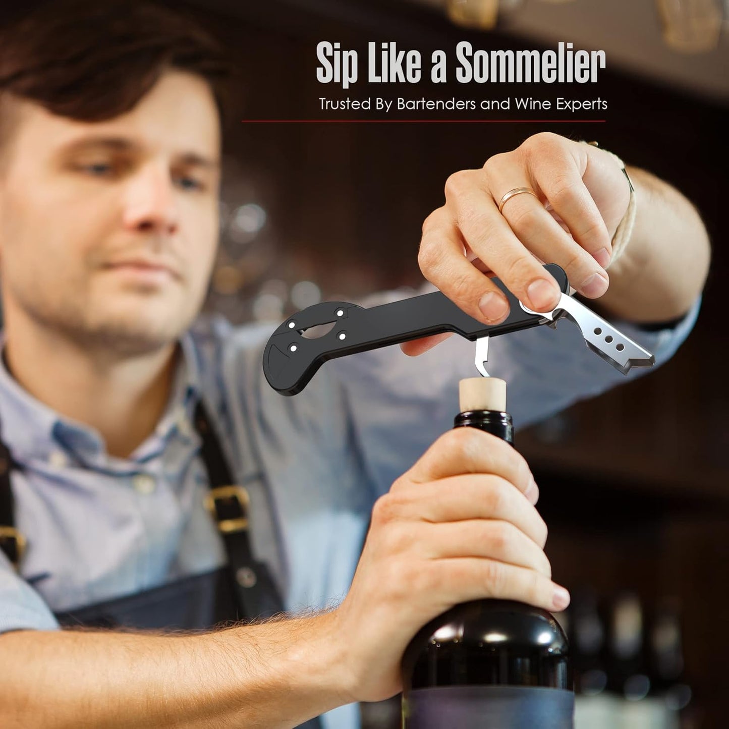 Houseables Wine Opener, Wine Key for Servers, Waiters Corkscrew, Travel Bottle Opener, Cork Screw, with Foil Cutter, Bartenders Tool, Professional, Restaurant, TSA Approved, Portable, Black, 5 1/4"