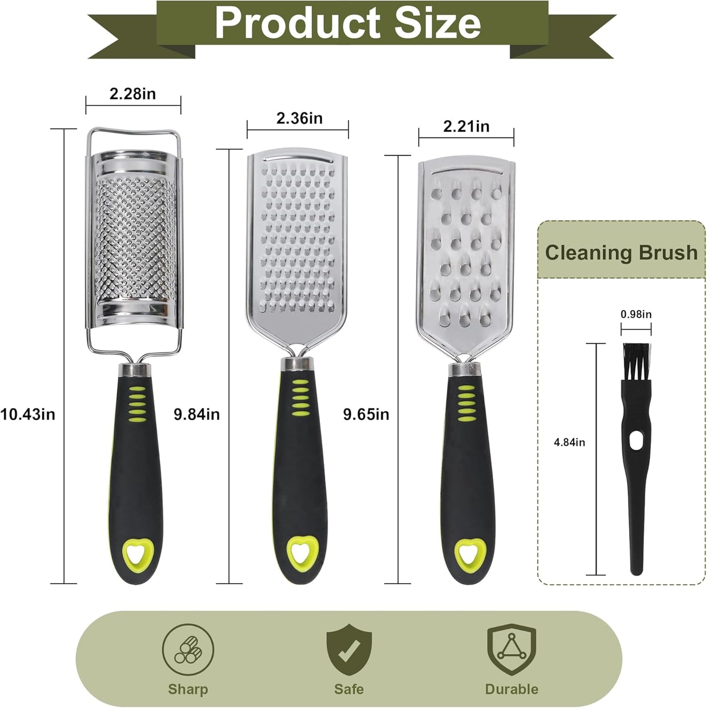 Handheld Cheese Graters with Cleaning Brush Stainless Steel Vegetable Grater with Wood Handle Multifunctional Kitchen Food Shredder for Chocolate Butter Nuts Ginger (Wooden Handle) By beardo decor