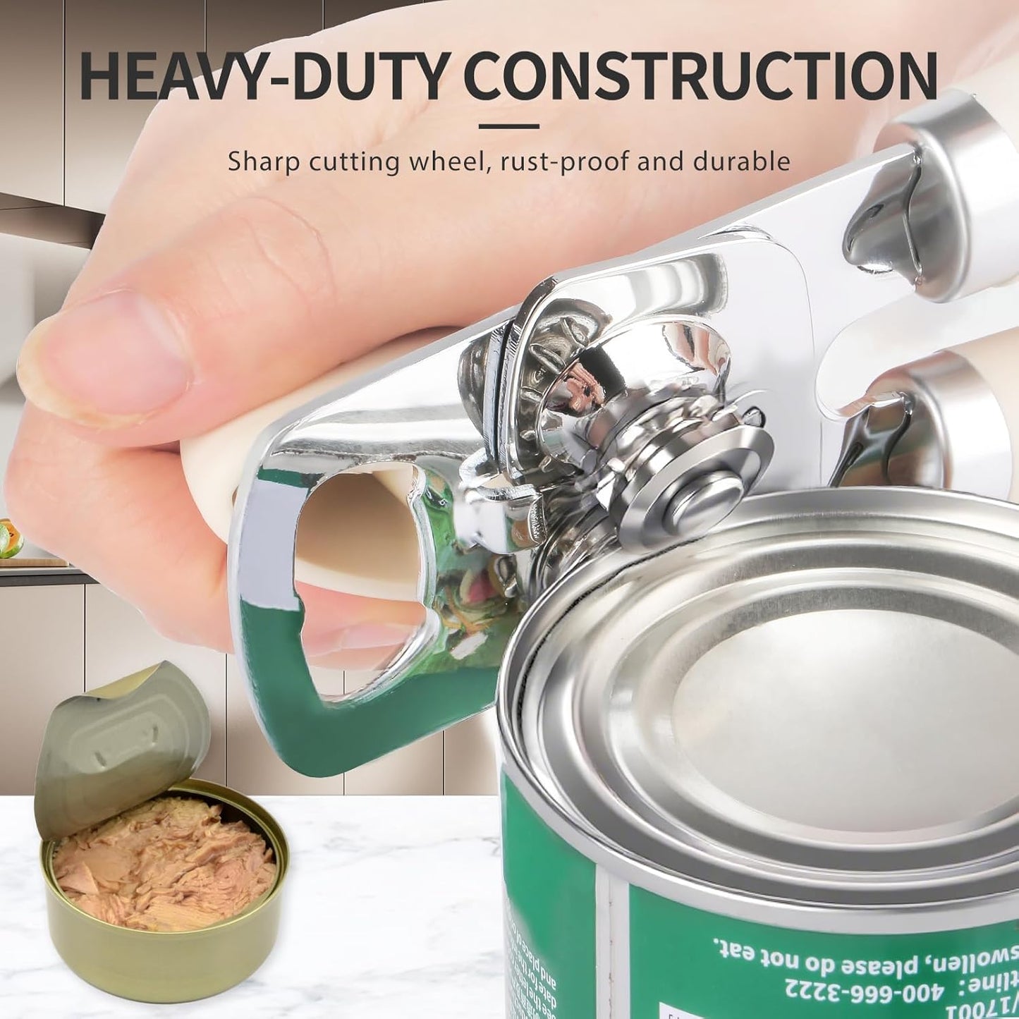 Safring Can Opener Manual, Heavy Duty Stainless Steel Smooth Edge Can Openers With Soft Touch Handle, Oversized Handheld Easy Turn Knob, Multi-Function Bottle Opener, Black