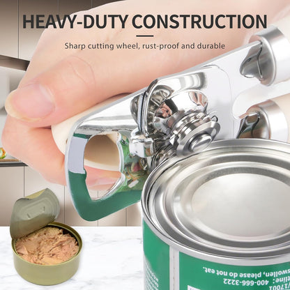 Safring Can Opener Manual, Heavy Duty Stainless Steel Smooth Edge Can Openers With Soft Touch Handle, Oversized Handheld Easy Turn Knob, Multi-Function Bottle Opener, Black