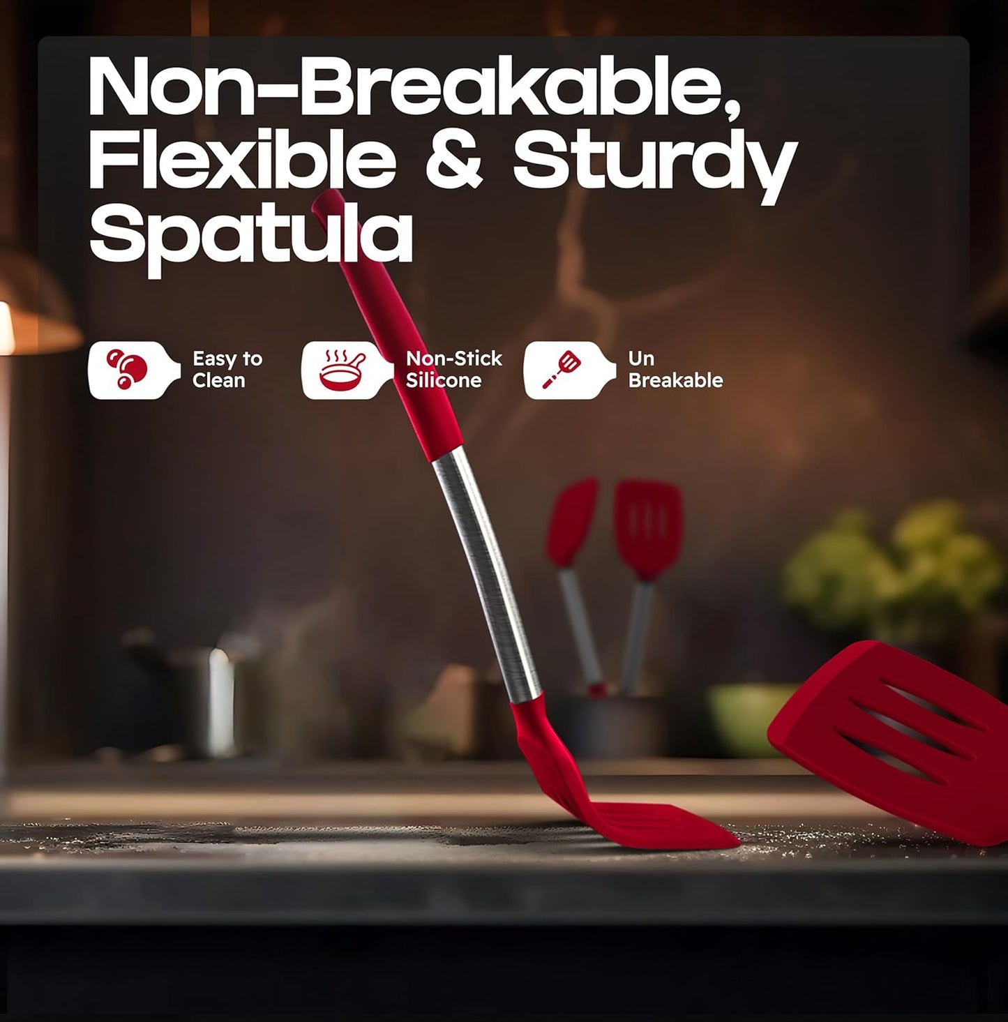 BakeRoyal Silicone Spatula Set - Turner Spatulas Silicone Heat Resistant 600°F - Slotted & Solid Spatula for Cooking Fish, Eggs, Pancakes Flipper – Spatulas for kitchen use – Royal Blue