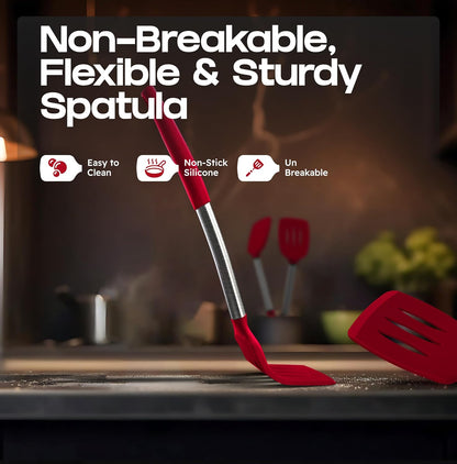 BakeRoyal Silicone Spatula Set - Turner Spatulas Silicone Heat Resistant 600°F - Slotted & Solid Spatula for Cooking Fish, Eggs, Pancakes Flipper – Spatulas for kitchen use – Royal Blue