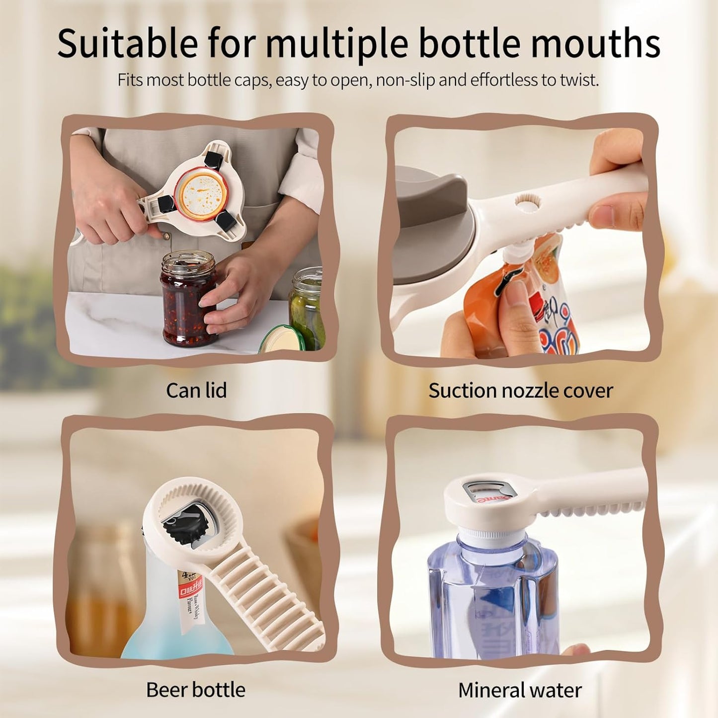 4-in-1 Jar Opener for Seniors with Arthritis – Adjustable Stainless Steel Lid Remover & Can Opener for Weak Hands, Fits All Jar Sizes & Bottle Caps, Makes Opening Easy – Kitchen Must-Have