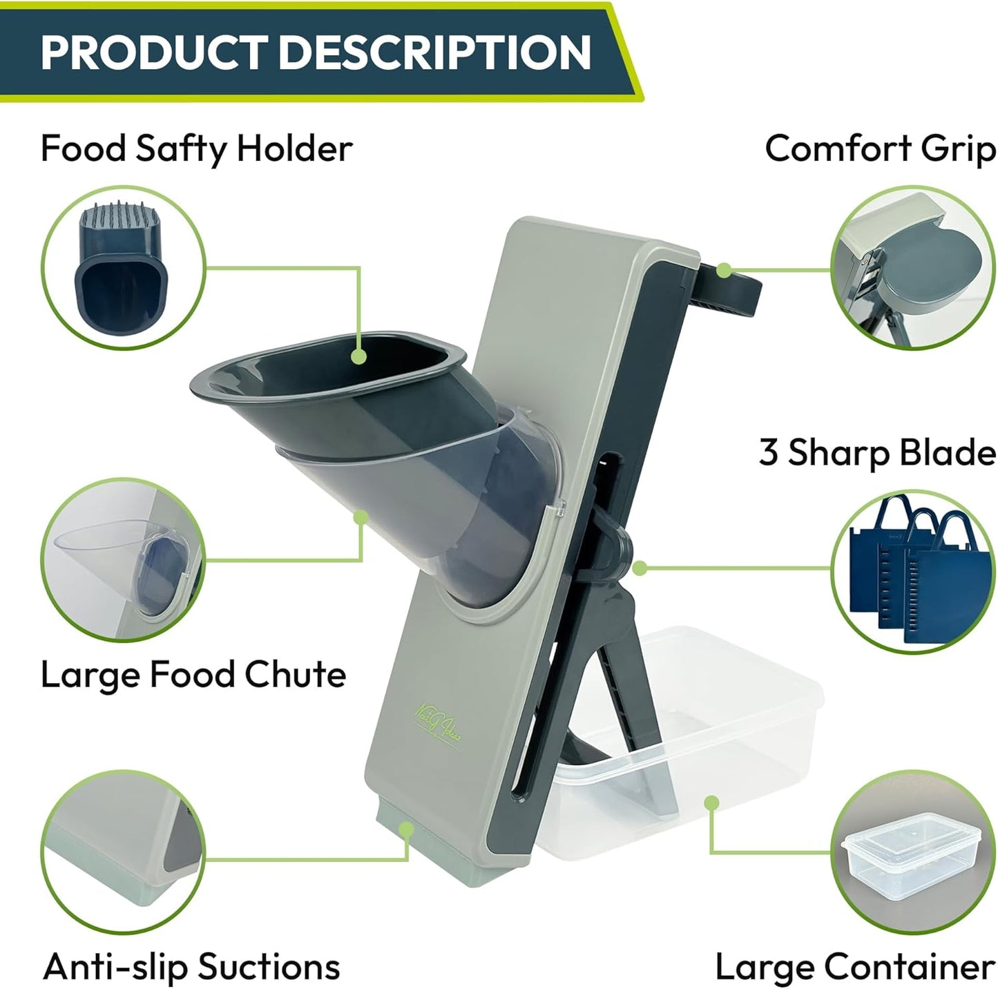 Safe Mandoline Slicer for Kitchen - 4-in-1 Multifunctional Vegetable Chopper, Julienne, Dicer, French Fry & Potato Slicer with Adjustable Thickness - Food Prep Made Easy (Blue & Gray)