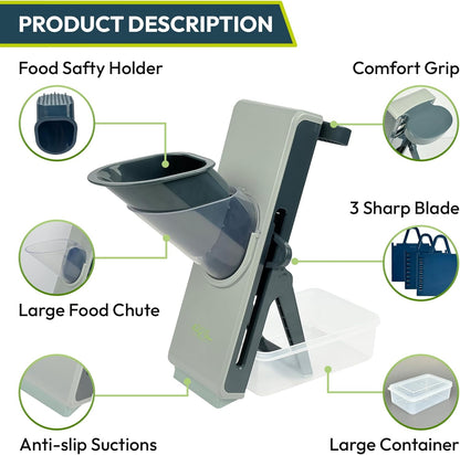 Safe Mandoline Slicer for Kitchen - 4-in-1 Multifunctional Vegetable Chopper, Julienne, Dicer, French Fry & Potato Slicer with Adjustable Thickness - Food Prep Made Easy (Blue & Gray)