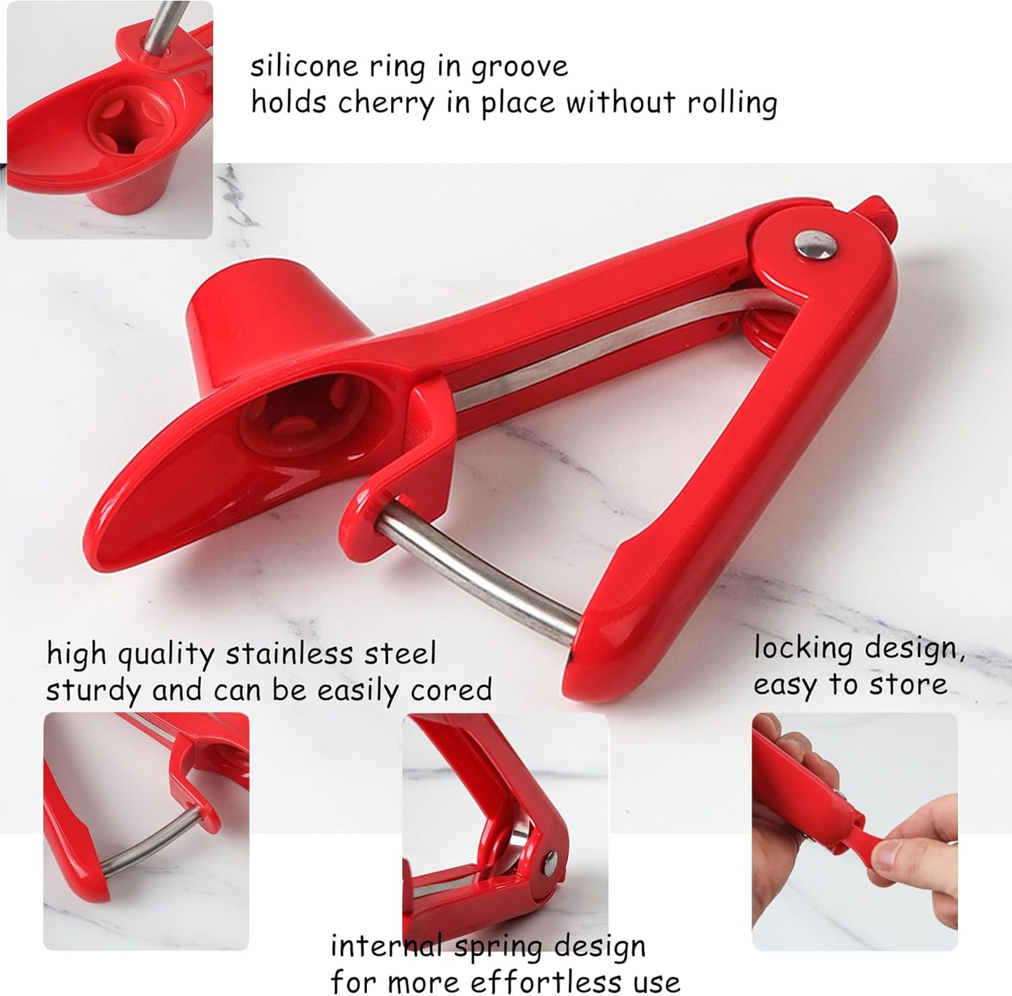 Cherry Pitter Tool, Core Remover, Olive Pitter Remover, Portable Stoner Corer Tool, Heavy-Duty Cherry Seed Remover with Lock Design, Fruit Core Remove Tool for Making Cherry Jam/Cake/Ice Cream (Red)