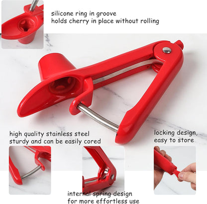 Cherry Pitter Tool, Core Remover, Olive Pitter Remover, Portable Stoner Corer Tool, Heavy-Duty Cherry Seed Remover with Lock Design, Fruit Core Remove Tool for Making Cherry Jam/Cake/Ice Cream (Red)