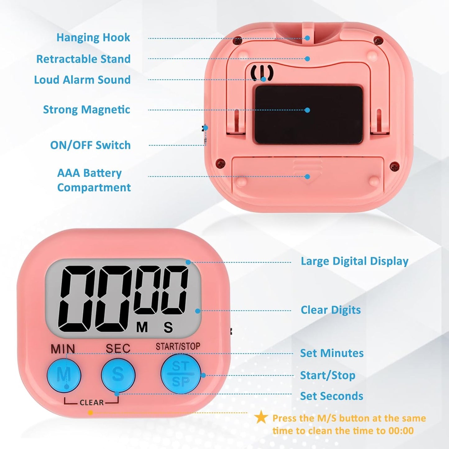 ZILLEEN 6 Pack Kitchen Timers for Cooking Digital Classroom Timers for Kids Teachers Blue Green Purple