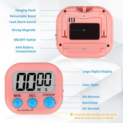 ZILLEEN 6 Pack Kitchen Timers for Cooking Digital Classroom Timers for Kids Teachers Blue Green Purple