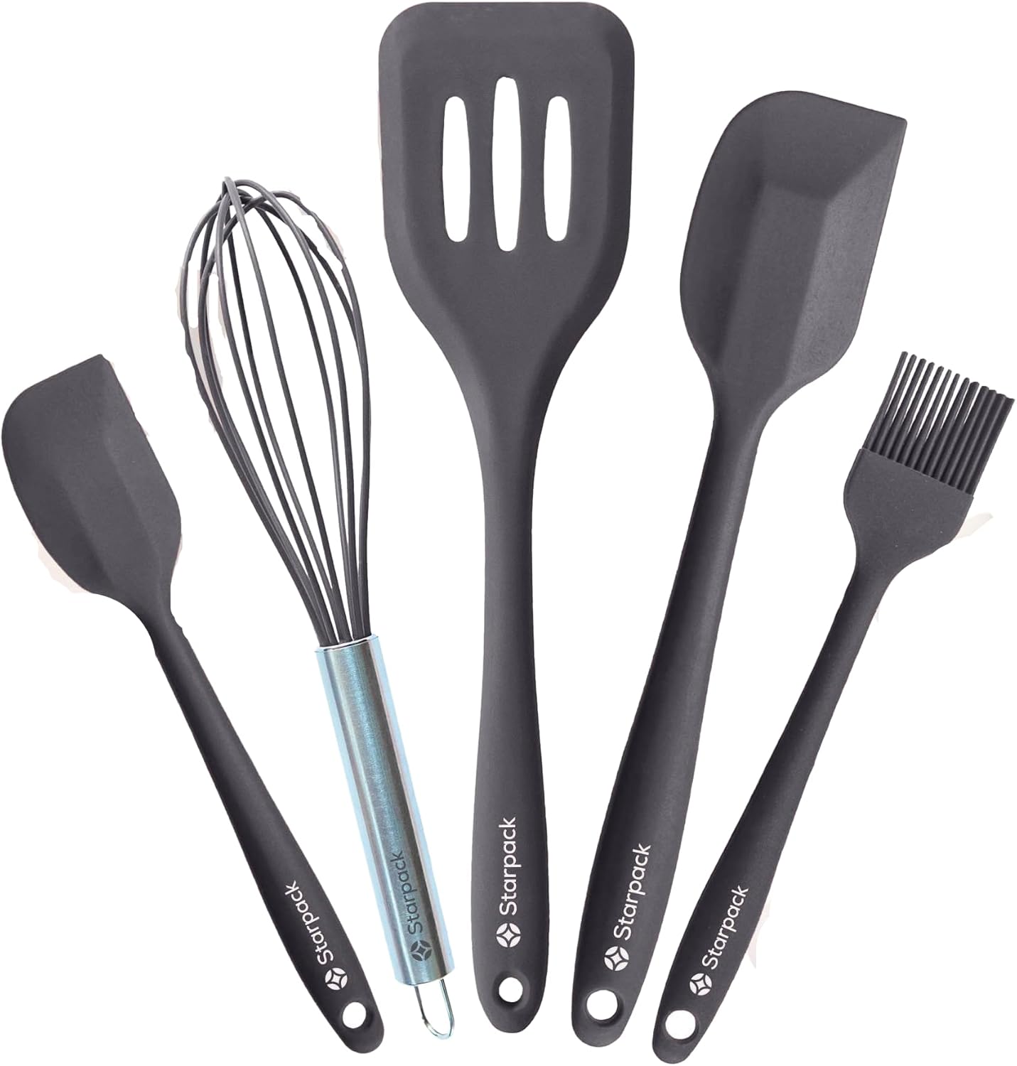 Starpack 'Flip & Whip' Premium Silicone Baking Utensils Set (5 Pcs) - 10" Green Cooking Utensils with Large and Small Spatulas, Whisk and Basting Brush - Heat Resistant to 600°F - Baking Tool Set