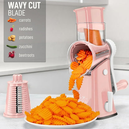 Zulay Kitchen Rotary Cheese Grater 5 Blade Cheese Shredder - Manual Hand Crank Cheese Grater With Reinforced Suction & 5 Interchangeable Drums - Easy to Use, Vegetable Chopper Round Mandoline Slicer - Colors A