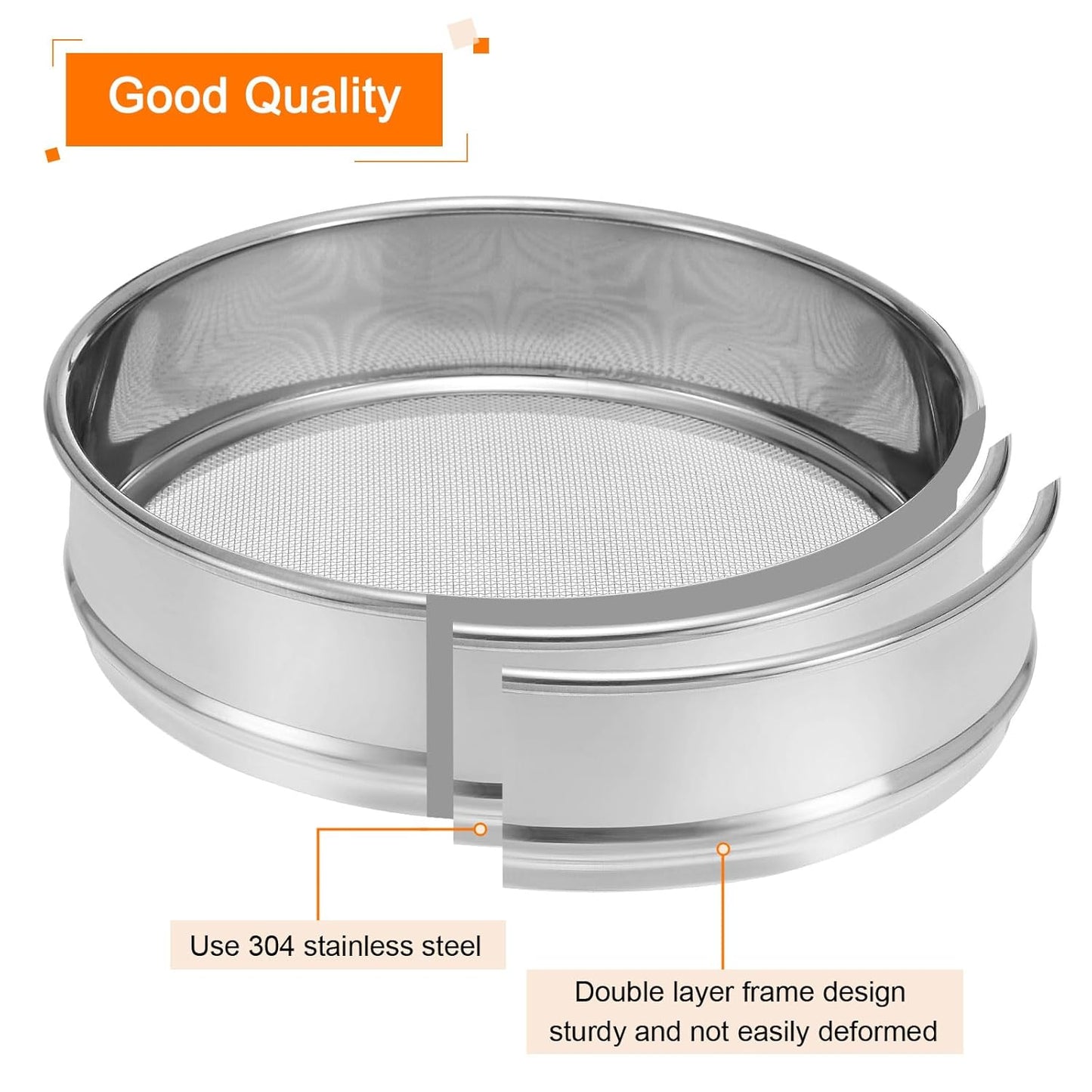 PATIKIL 40 Mesh Lab Sieve, 8" Diameter Test Sieve 304 Stainless Steel Wire Cloth (0.45mm) for Industrial Laboratory - Colors B