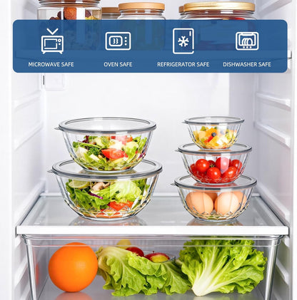 Luvan Glass Mixing Bowls with Lids Set(4.5QT, 2.7QT, 1.1QT)-Large Glass Mixing Bowls, Clear Salad Bowl for Baking, Cooking, Serving, Food Prep, 3PC Nesting Bowls for Kitchen Storage & Dishwasher Safe