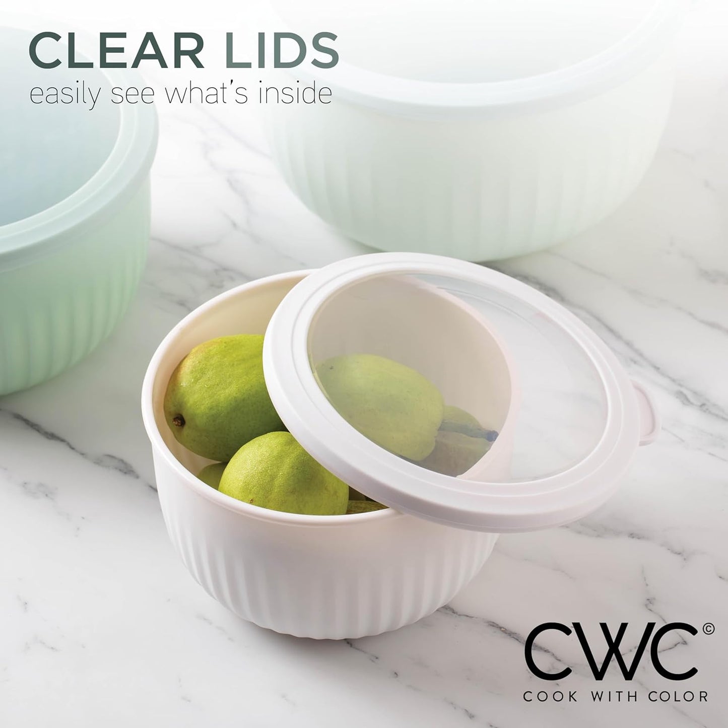 COOK WITH COLOR Prep Bowls with Lids- Wide and Deep Nesting Plastic Small Mixing Bowl Set with Lids, 8 Piece Set - Wide Bowls, Blue