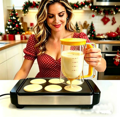 BBSTARZ Pancake Batter Dispenser – 4-Cup Batter Dispenser with Squeeze Handle & Measuring Marks for Pancakes, Waffles, Muffins, Crepes & Cupcakes – Baking Tool(Red)