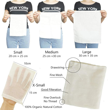 Cheesecloth Bags for Straining,Reusable Cold Brew Coffee Cheese Cloths Strainer,Large Nut Milk Tea Juice Bag,100% Natural Cotton Fine Mesh Filter Bags (X-Small,10 PACK)