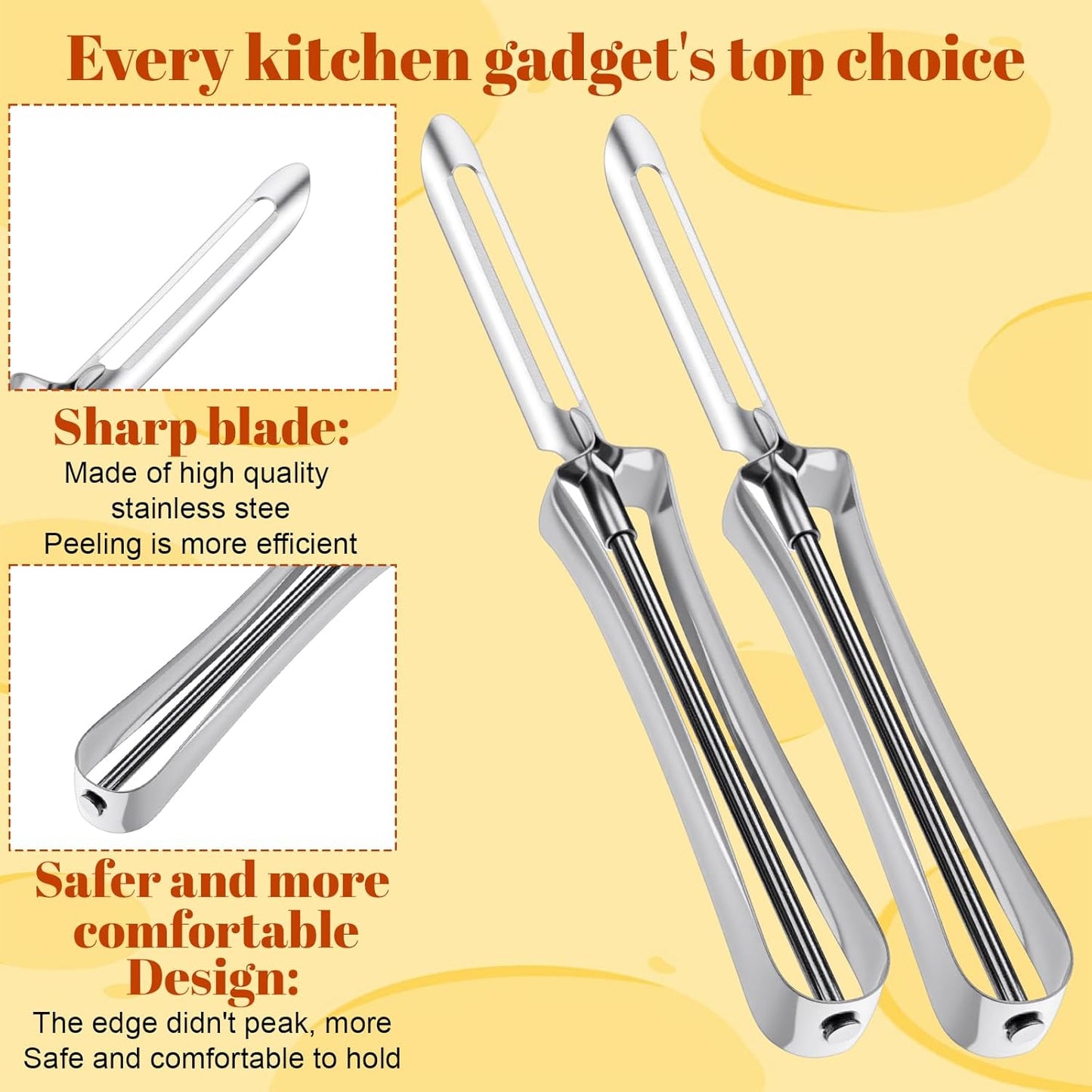 2 Pack Swivel Vegetable Peelers, Stainless Steel Carrot Peelers Safe Kitchen Tool for Carrot Potato Fruit Dishwasher