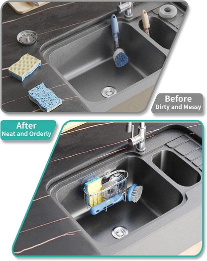 HapiRm Multifunctional Sponge Holder with Unique M-Shaped, 2 Installation Methods Kitchen Sink Caddy Organizer, Rustproof Stainless Steel Kitchen Organizers and Storage Essentials - Black