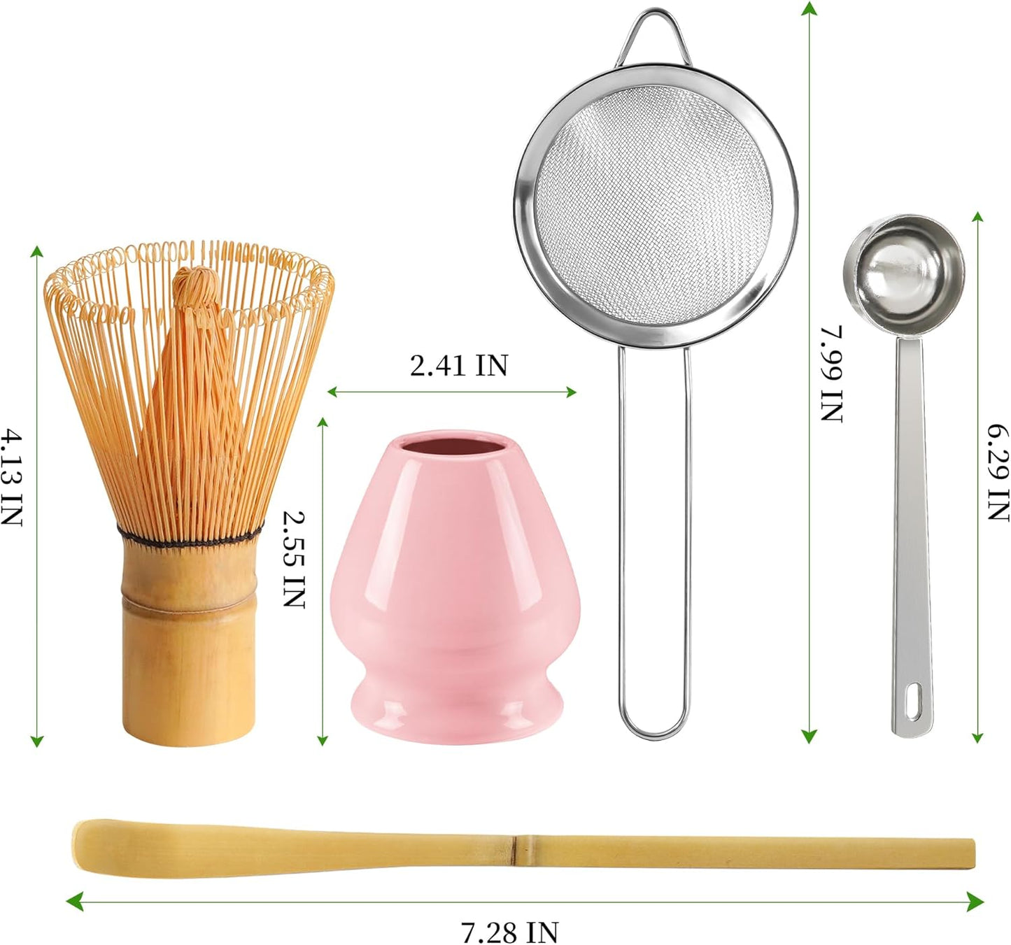 Matcha Whisk Set Matcha Making Kit Bamboo Chasen Ceramic Whisk Holder Stand Sifter Scoop Japanese Tea Tools (Solid Pink)