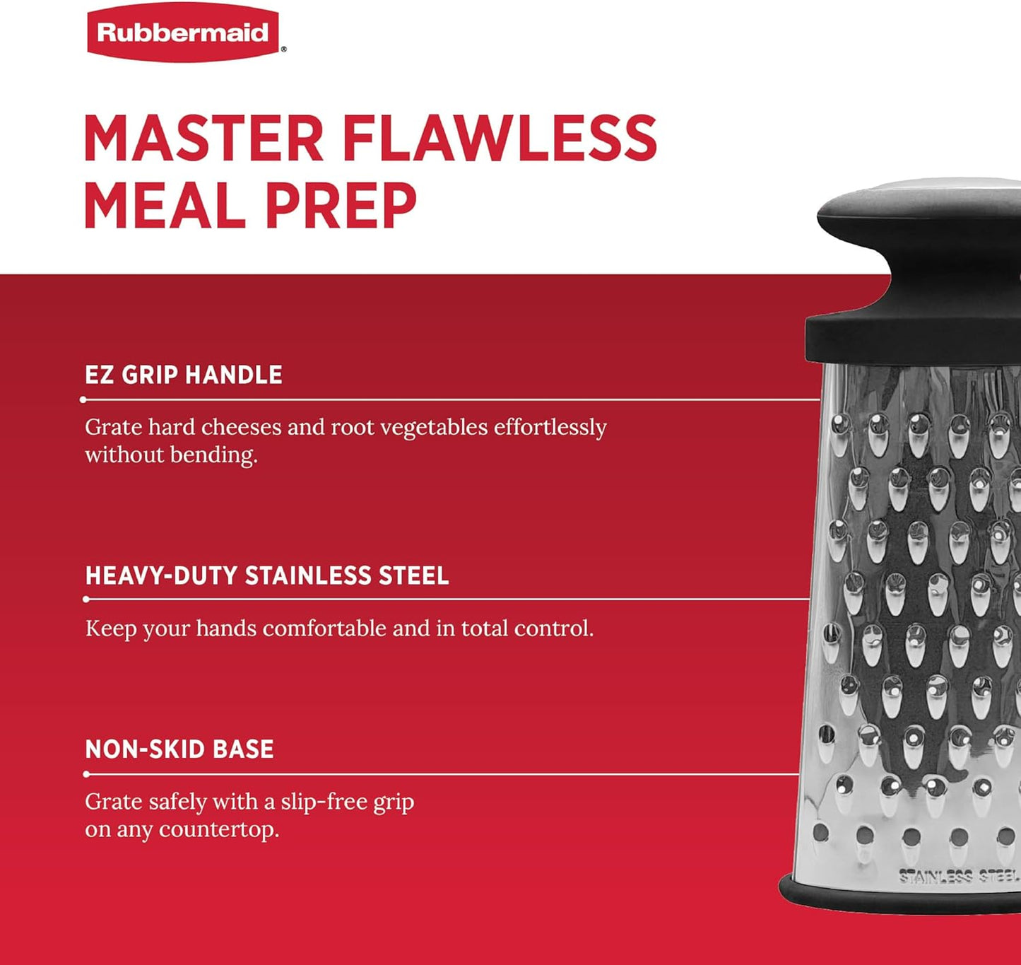 Rubbermaid Stainless Steel Cheese Grater - 9.5" Oval Handheld Box Grater with EZ Grip Handle - Multi-Surface Food & Cheese Shredder | Zester & Graters for Kitchen - Dishwasher Safe, Black